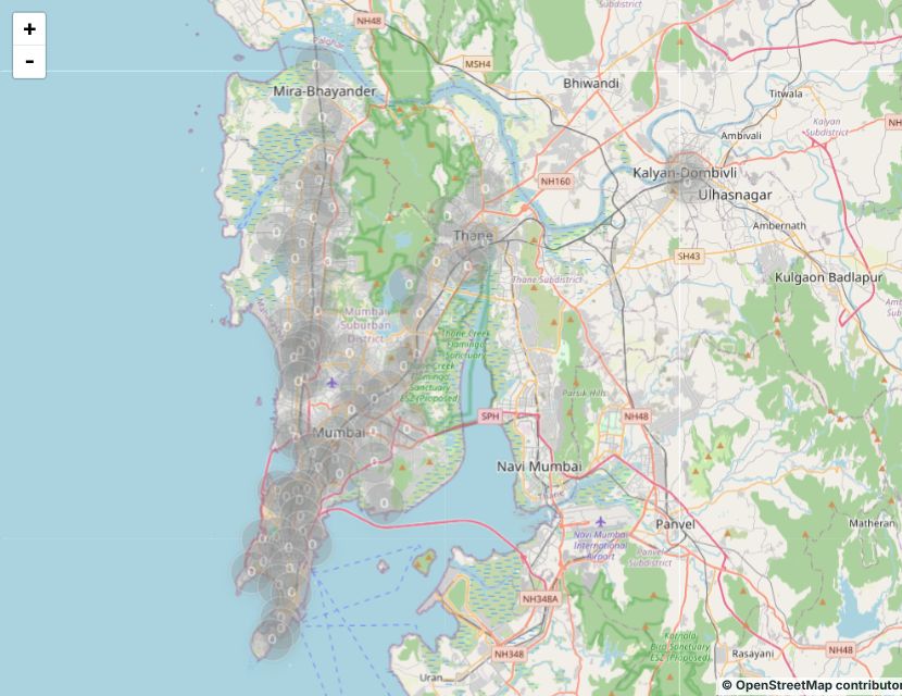 Archived map of Mumbai rain observations, 30 October 2026. The map is not interactive.